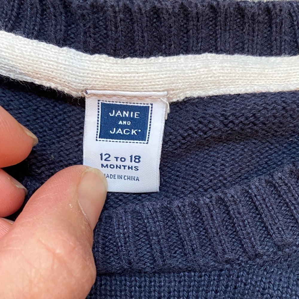 Janie and Jack Navy Sweater with Puppy Design - Picture 2 of 7